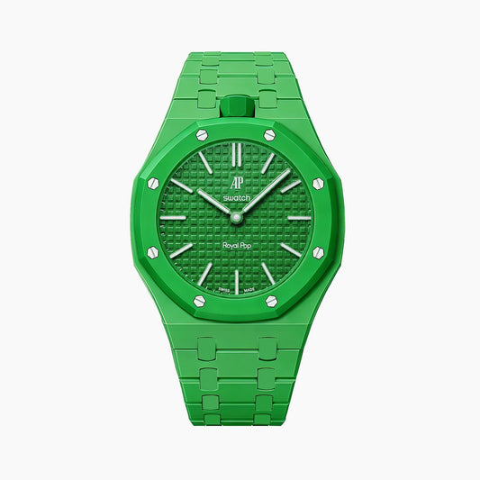 Audemars Piguet x Swatch Watch Royal Pop "GREEN EIGHT" 40 mm + Ceramic Case-Strap Pink