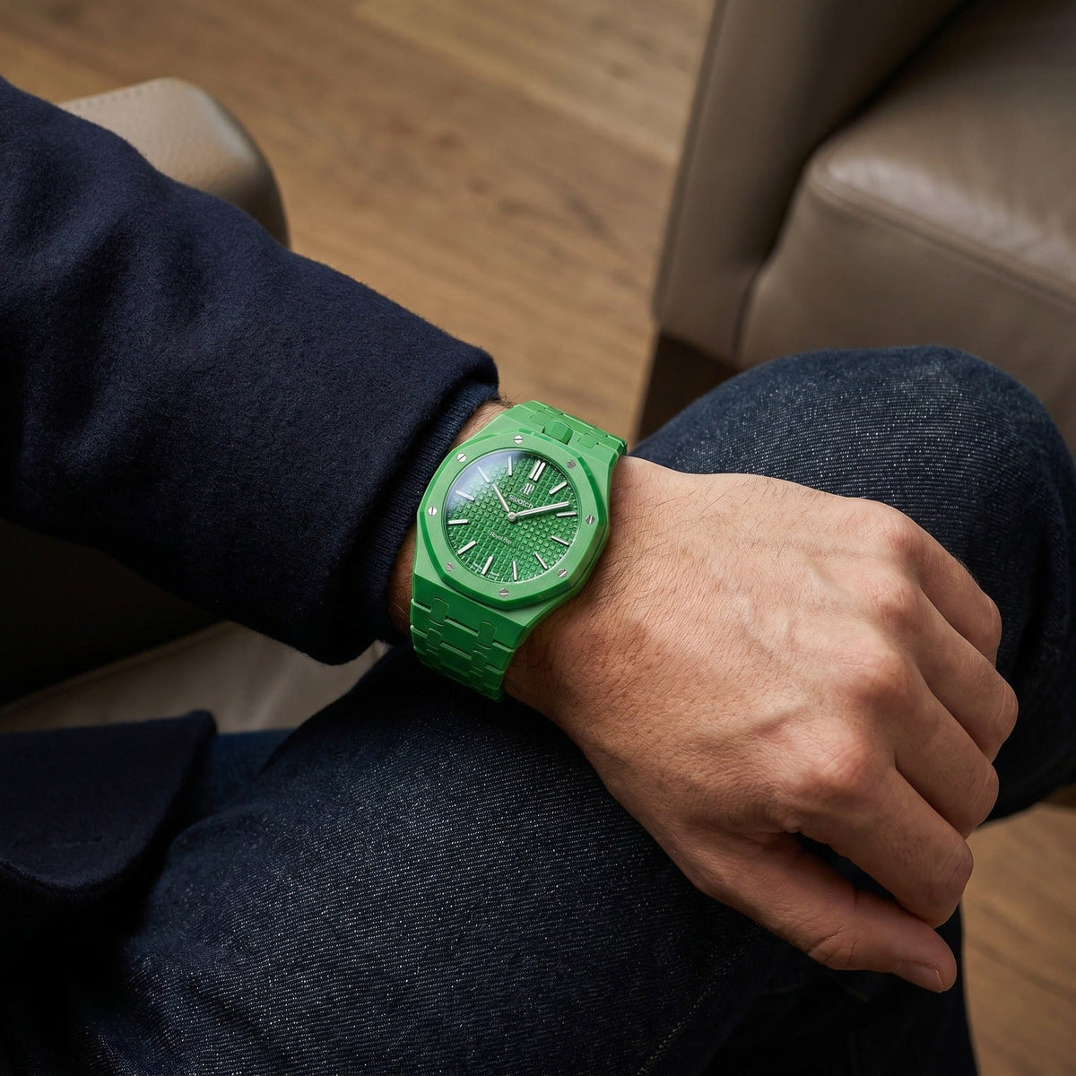 Audemars Piguet x Swatch Watch Royal Pop "GREEN EIGHT" 40 mm + Ceramic Case-Strap Pink