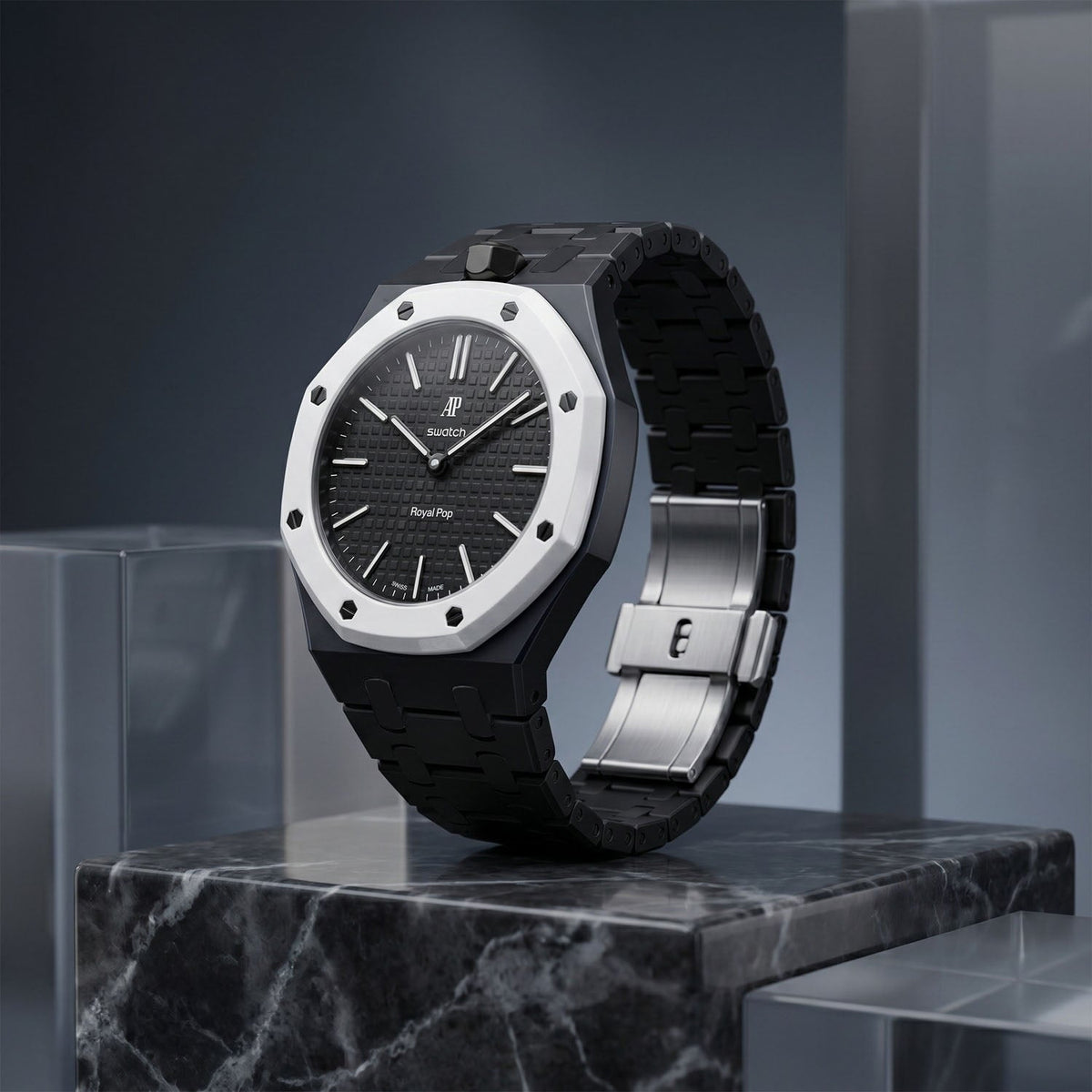 Audemars Piguet x Swatch Royal Pop "OCHO NEGRO" 40 mm + Ceramic Case-Strap